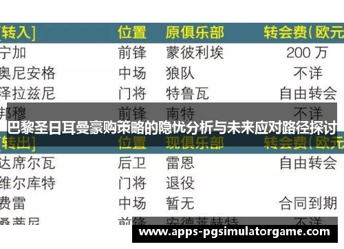 巴黎圣日耳曼豪购策略的隐忧分析与未来应对路径探讨