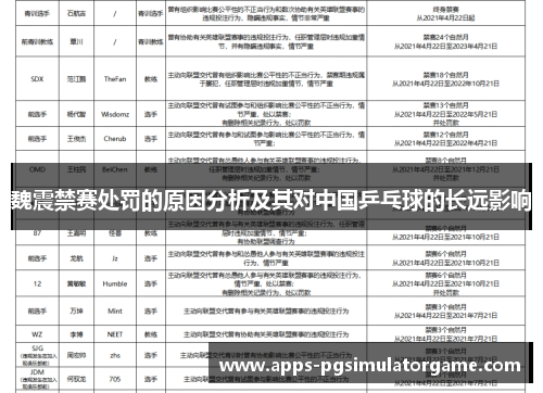 魏震禁赛处罚的原因分析及其对中国乒乓球的长远影响
